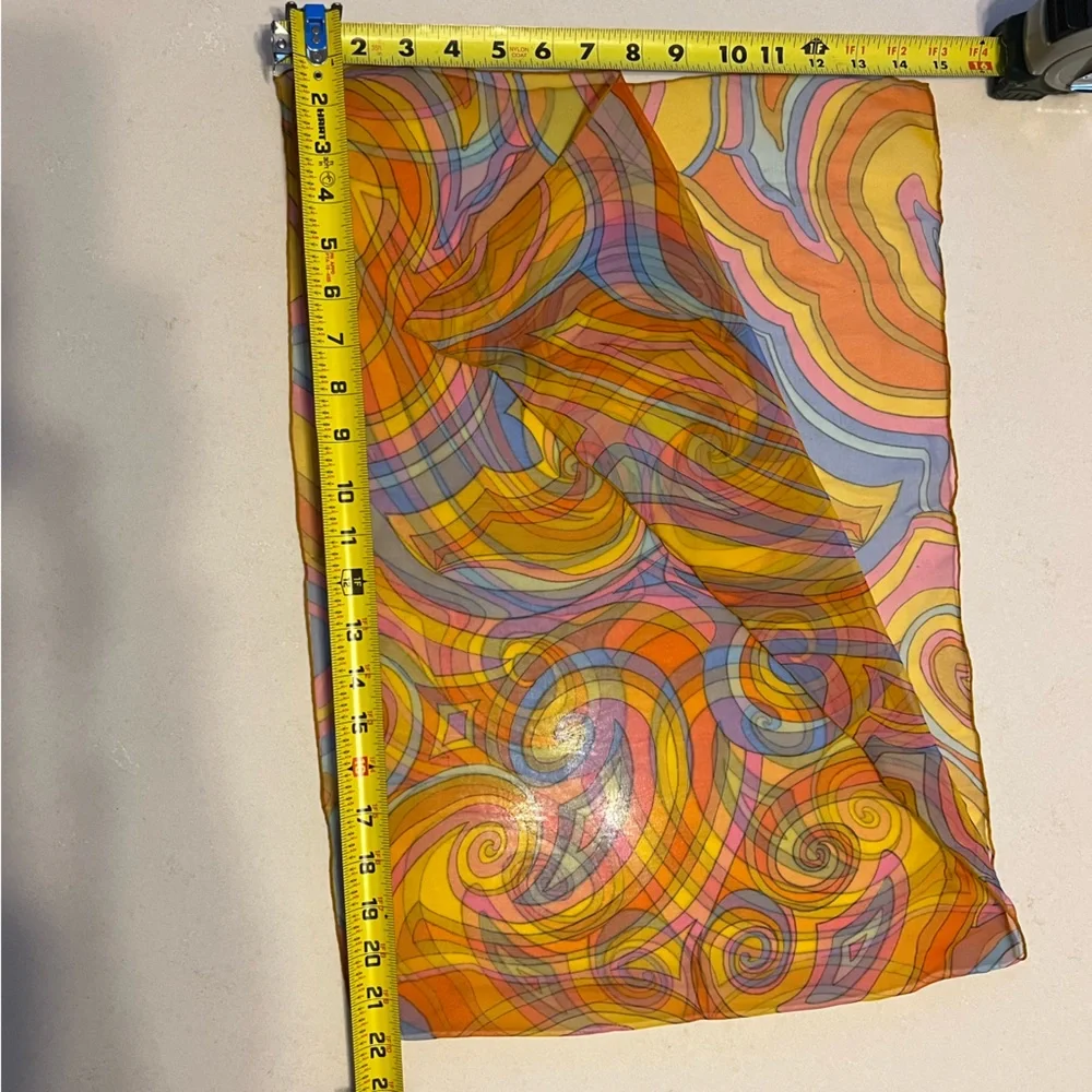 Sheer Paisley 1970s Mod Scarf /Ponytail Tie/Wrap Orange/Pink/Blue/Yellow 15βx44β - Picture 4 of 16